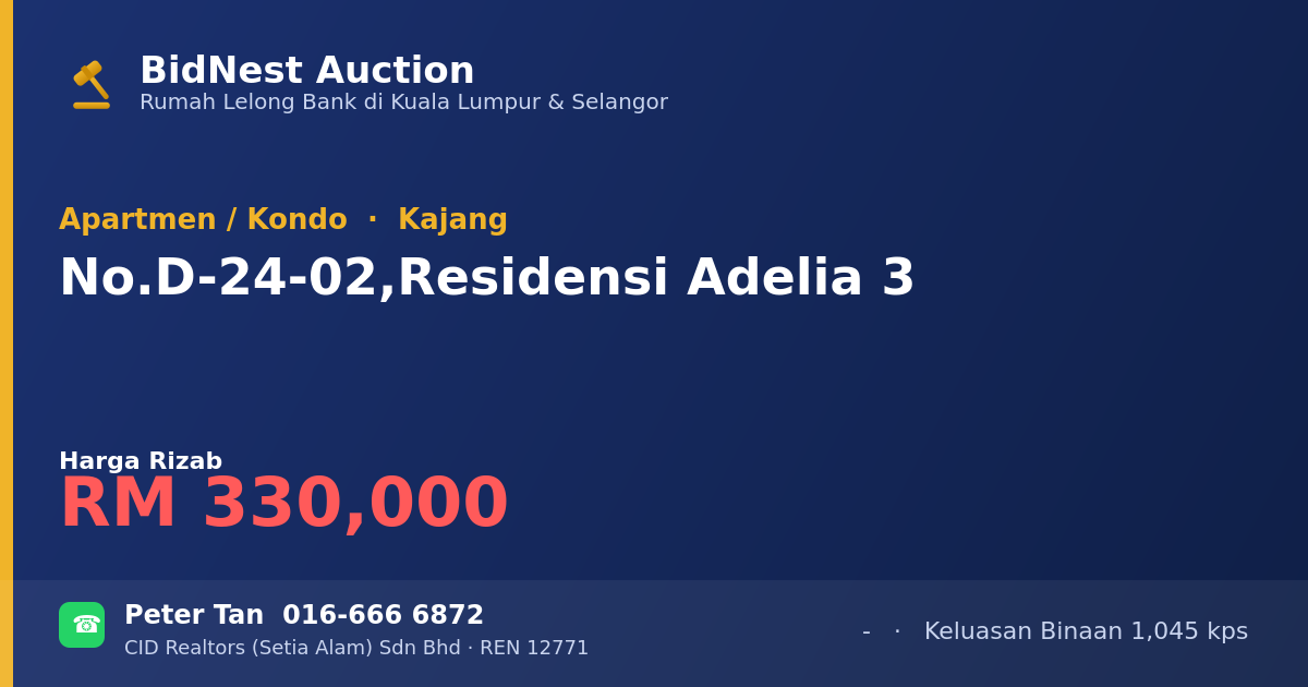 Apartmen / Kondo · No. D-24-02, Residensi Adelia 3