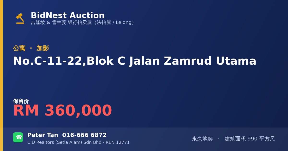 公寓 · No. C-11-22, Blok C Jalan Zamrud Utama