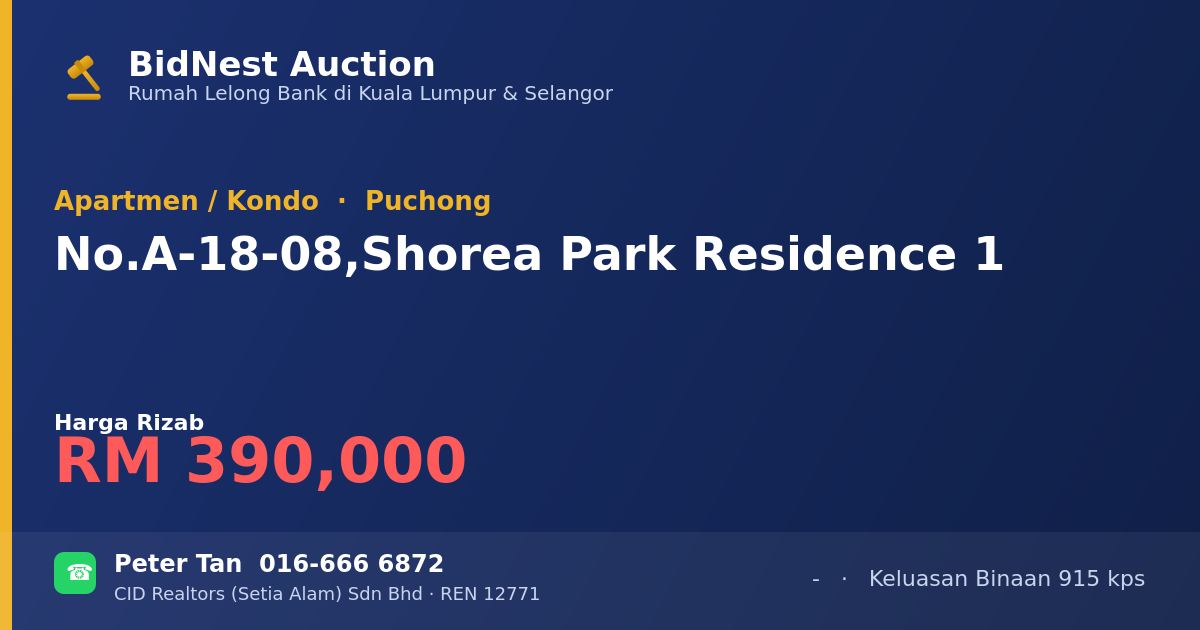 Apartmen / Kondo · No. A-18-08, Shorea Park Residence 1