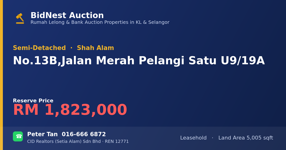 Semi-Detached · No. 13B, Jalan Merah Pelangi Satu U9/19A