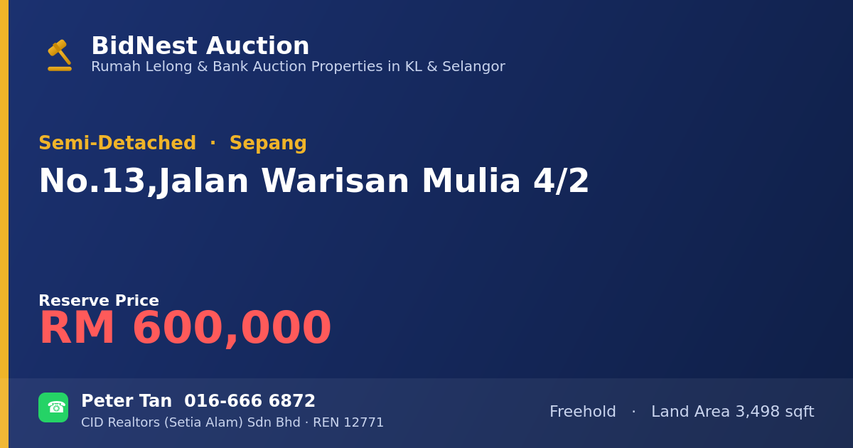 Semi-Detached · No. 13, Jalan Warisan Mulia 4/2