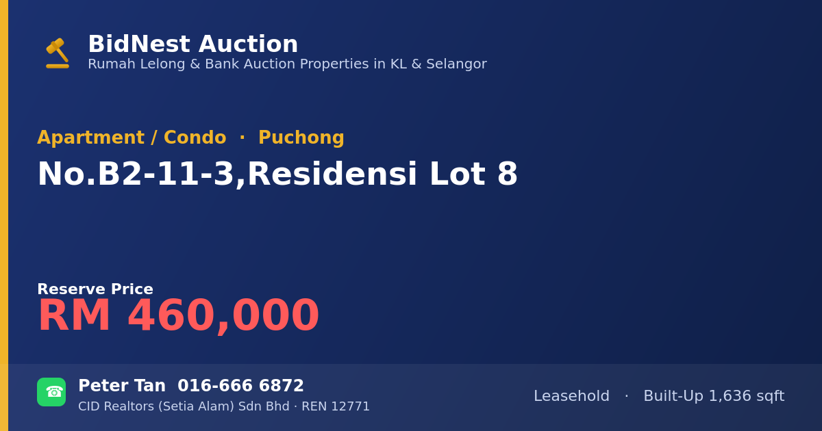 Apartment / Condo · No. B2-11-3, Residensi Lot 8