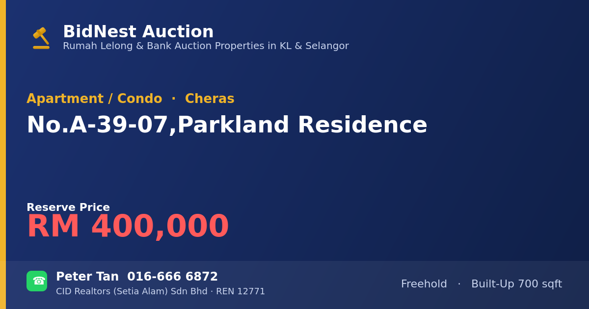 Apartment / Condo · No. A-39-07, Parkland Residence