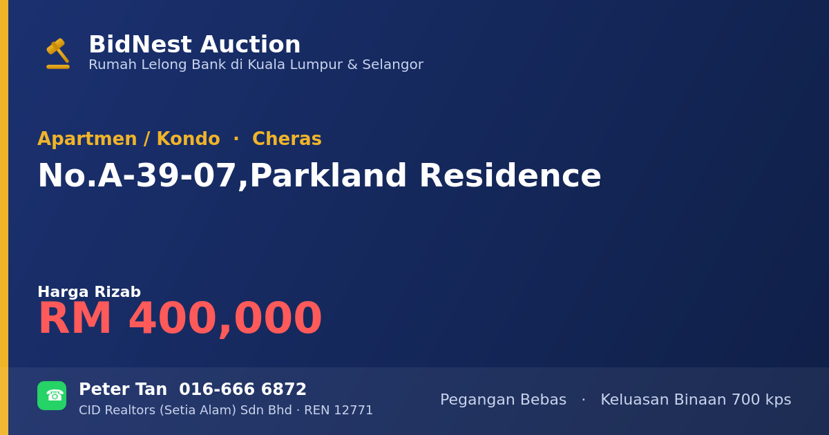 Apartmen / Kondo · No. A-39-07, Parkland Residence