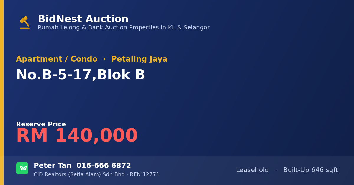 Apartment / Condo · No. B-5-17, Blok B