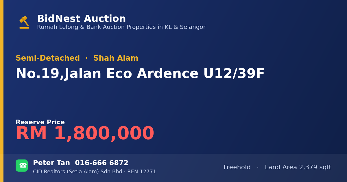 Semi-Detached · No. 19, Jalan Eco Ardence U12/39F