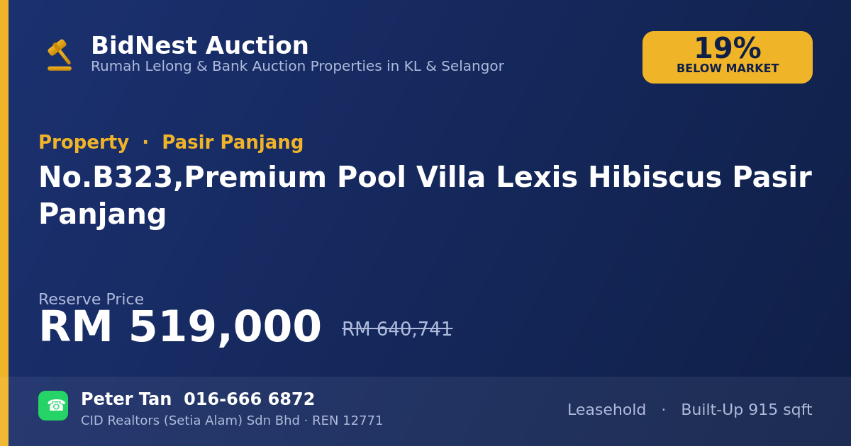 Property · No. B323, Premium Pool Villa Lexis Hibiscus Pasir Panjang