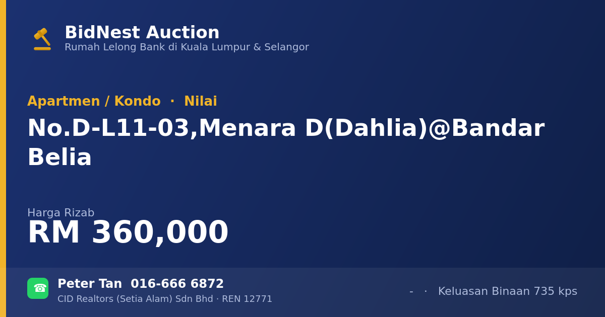 Apartmen / Kondo · No. D-L11-03, Menara D (Dahlia) @ Bandar Belia