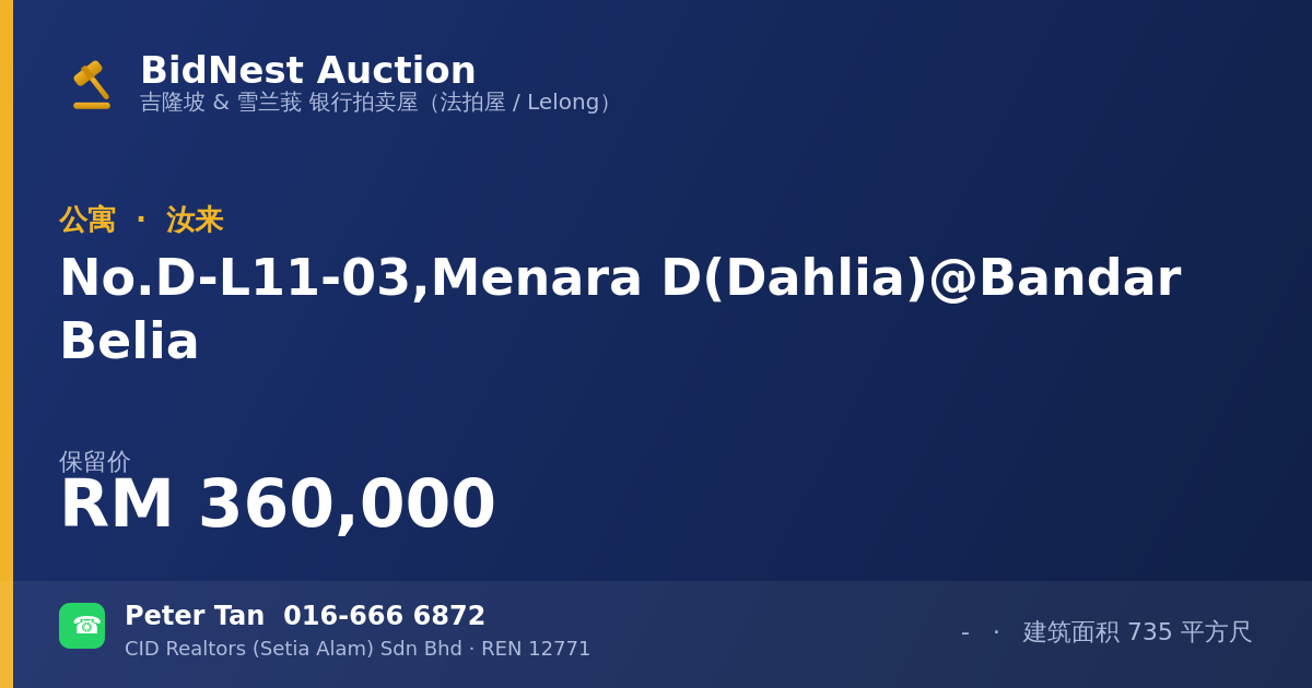 公寓 · No. D-L11-03, Menara D (Dahlia) @ Bandar Belia