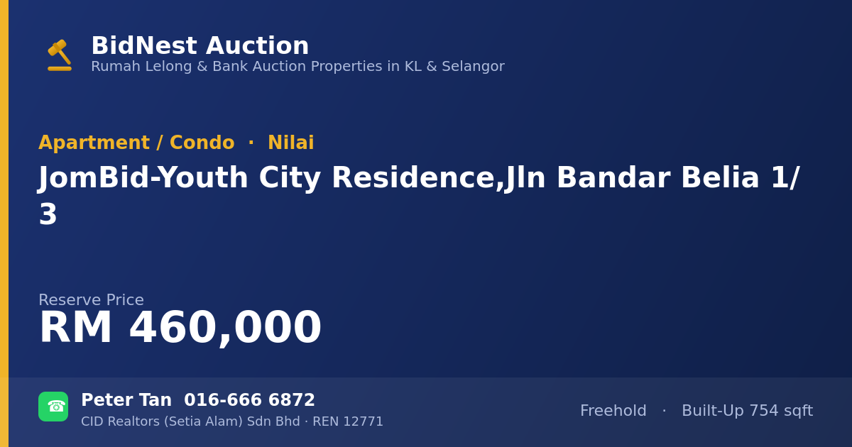 Apartment / Condo · JomBid - Youth City Residence, Jln Bandar Belia 1/3