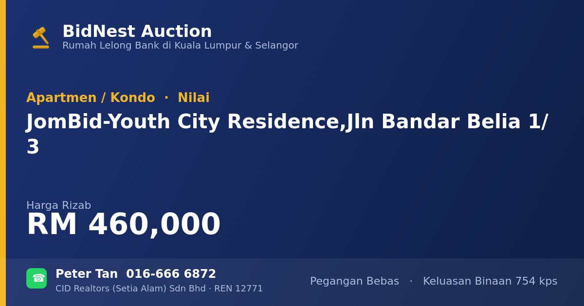 Apartmen / Kondo · JomBid - Youth City Residence, Jln Bandar Belia 1/3