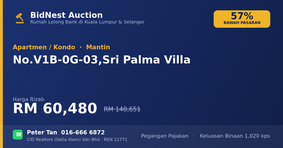 Apartmen / Kondo · No. V1B-0G-03, Sri Palma Villa