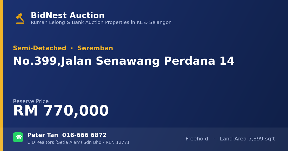 Semi-Detached · No. 399, Jalan Senawang Perdana 14