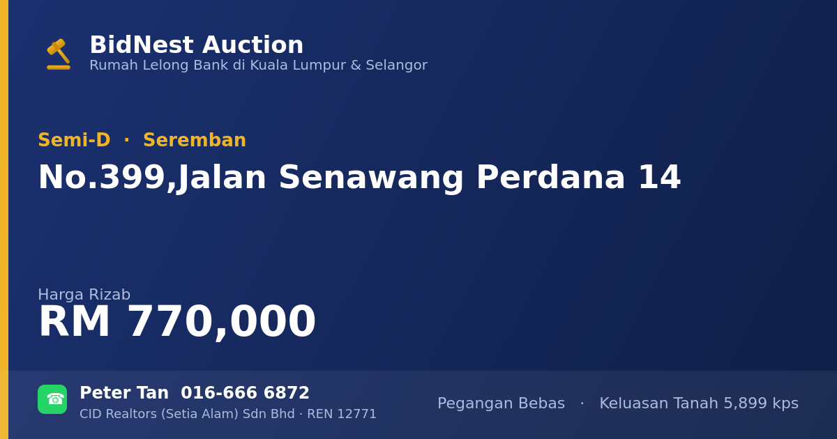 Semi-D · No. 399, Jalan Senawang Perdana 14