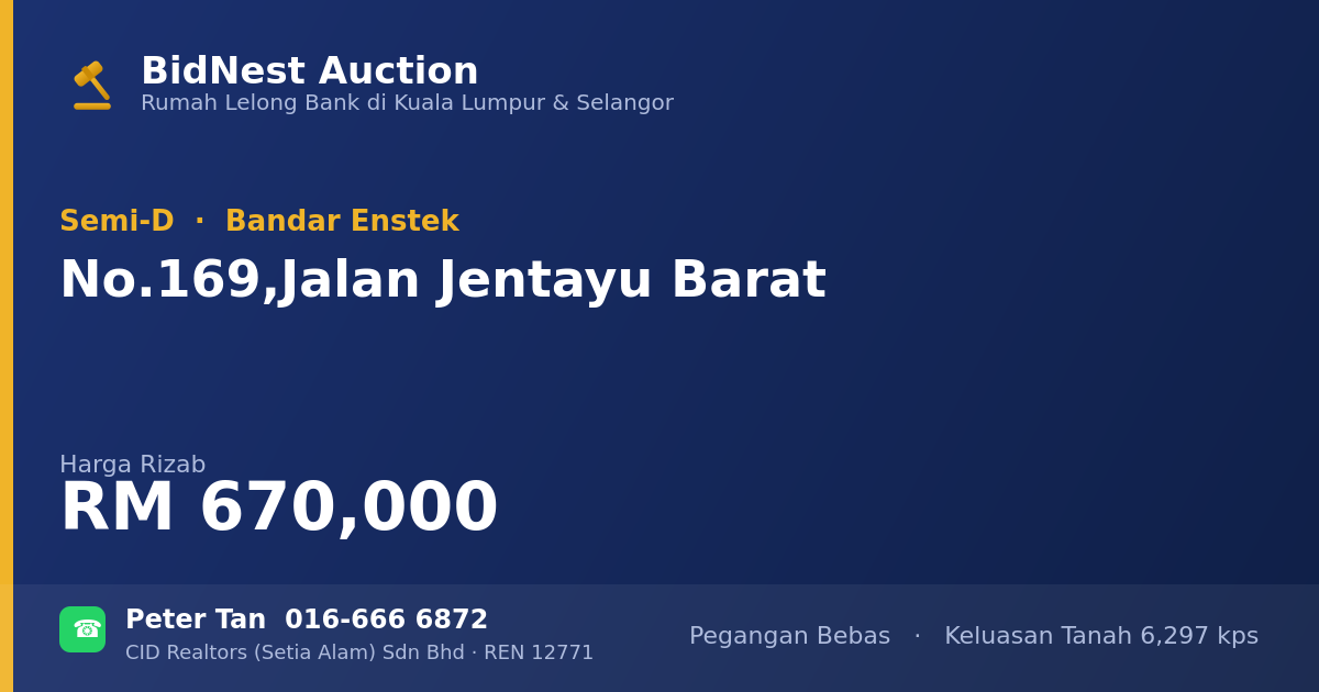 Semi-D · No. 169, Jalan Jentayu Barat