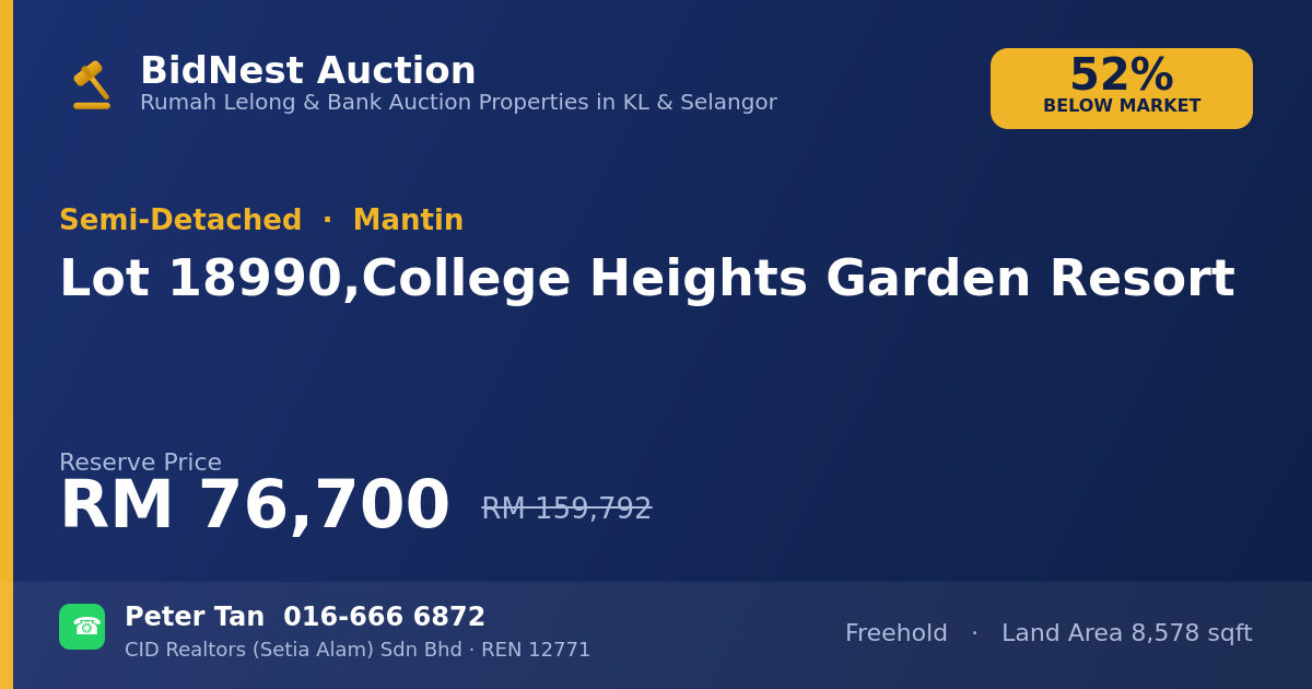 Semi-Detached · Lot 18990, College Heights Garden Resort