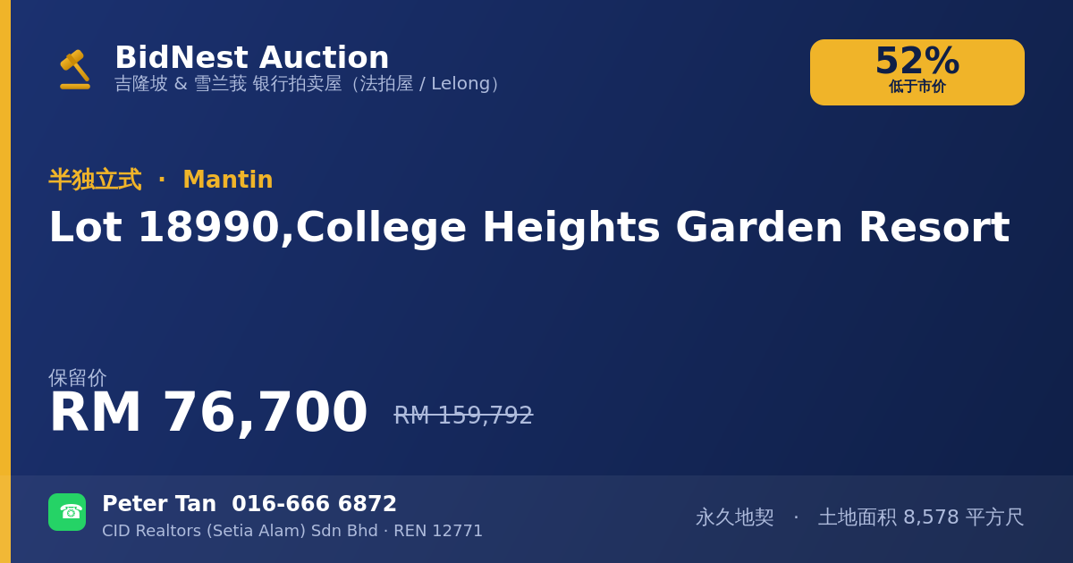 半独立式 · Lot 18990, College Heights Garden Resort