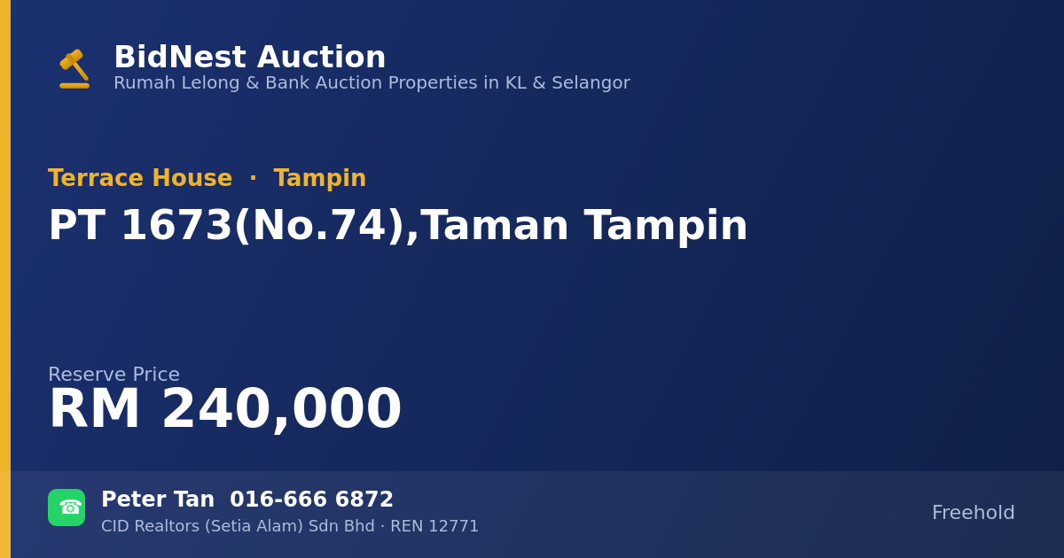 Terrace House · PT 1673 (No. 74), Taman Tampin