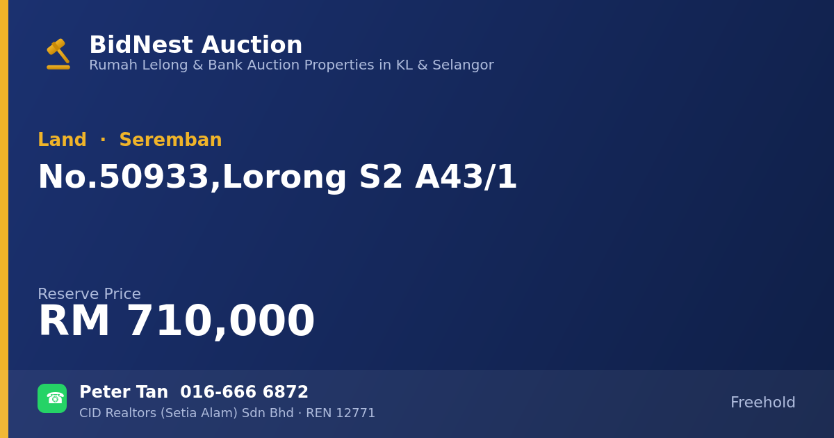 Land · No. 50933, Lorong S2 A43/1