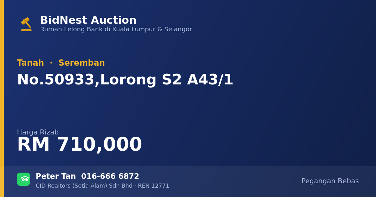 Tanah · No. 50933, Lorong S2 A43/1