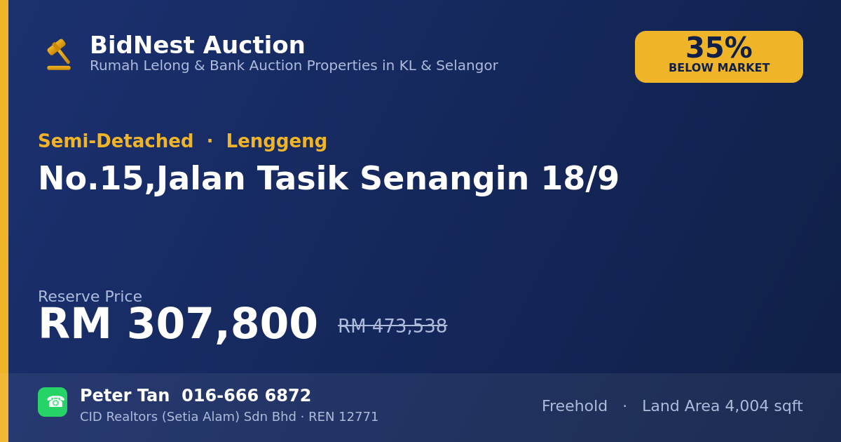 Semi-Detached · No. 15, Jalan Tasik Senangin 18/9