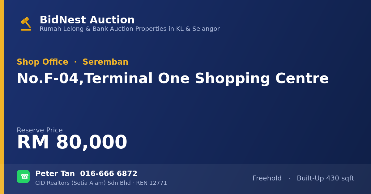 Shop Office · No. F-04, Terminal One Shopping Centre