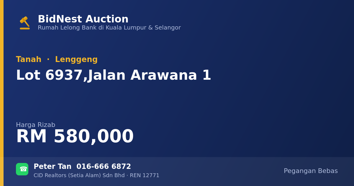 Tanah · Lot 6937, Jalan Arawana 1