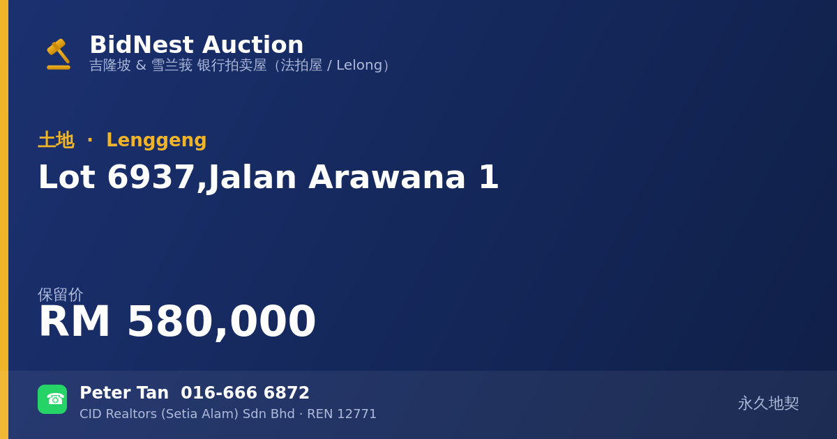 土地 · Lot 6937, Jalan Arawana 1