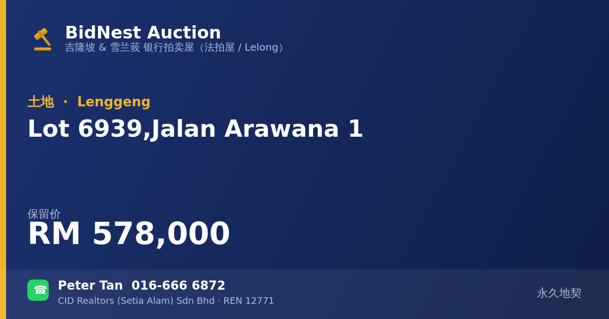 土地 · Lot 6939, Jalan Arawana 1