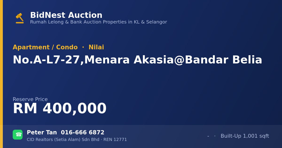 Apartment / Condo · No. A-L7-27, Menara Akasia @ Bandar Belia