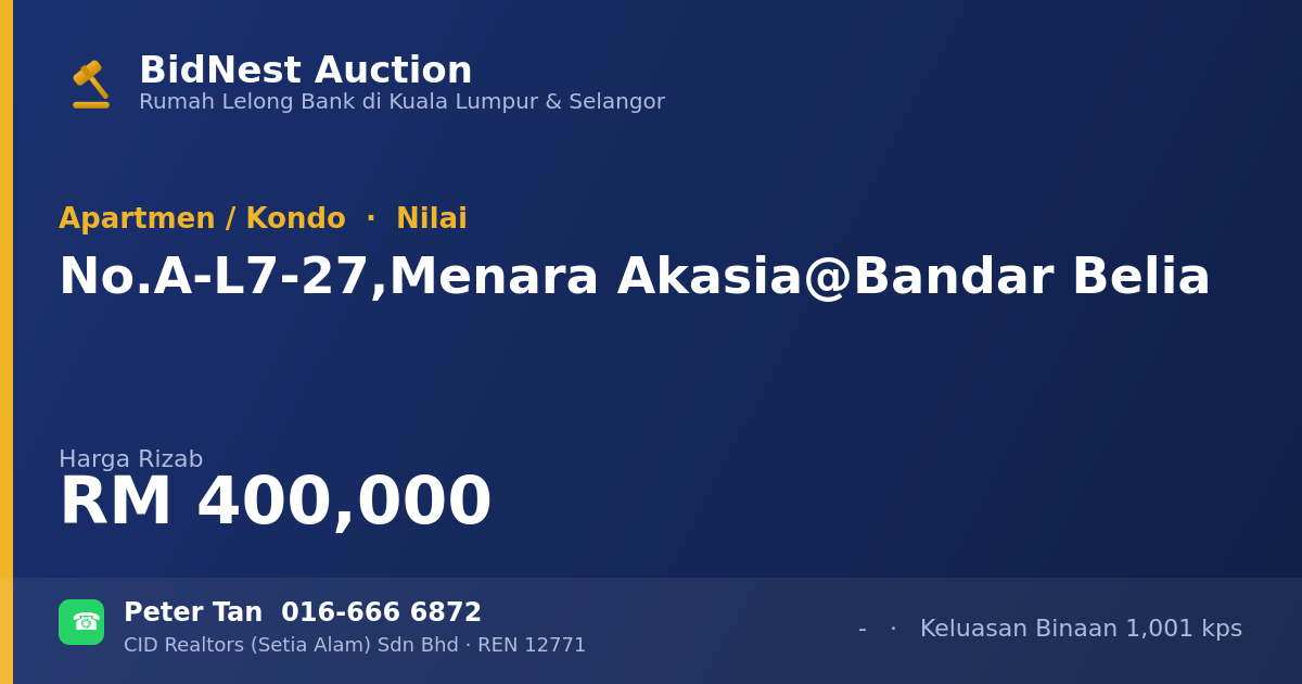 Apartmen / Kondo · No. A-L7-27, Menara Akasia @ Bandar Belia