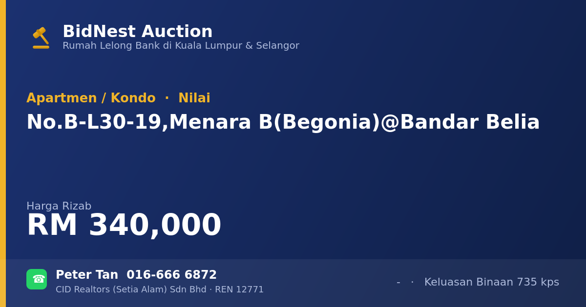 Apartmen / Kondo · No. B-L30-19, Menara B (Begonia) @ Bandar Belia
