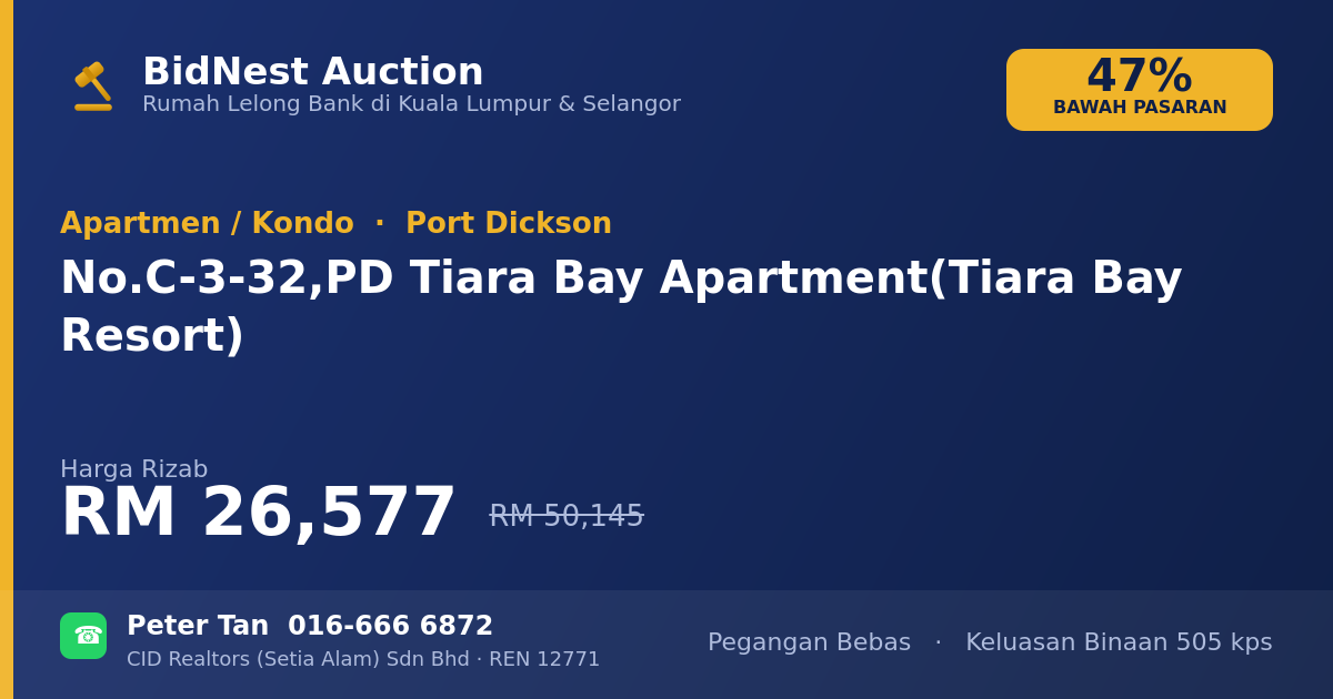 Apartmen / Kondo · No. C-3-32, PD Tiara Bay Apartment (Tiara Bay Resort)