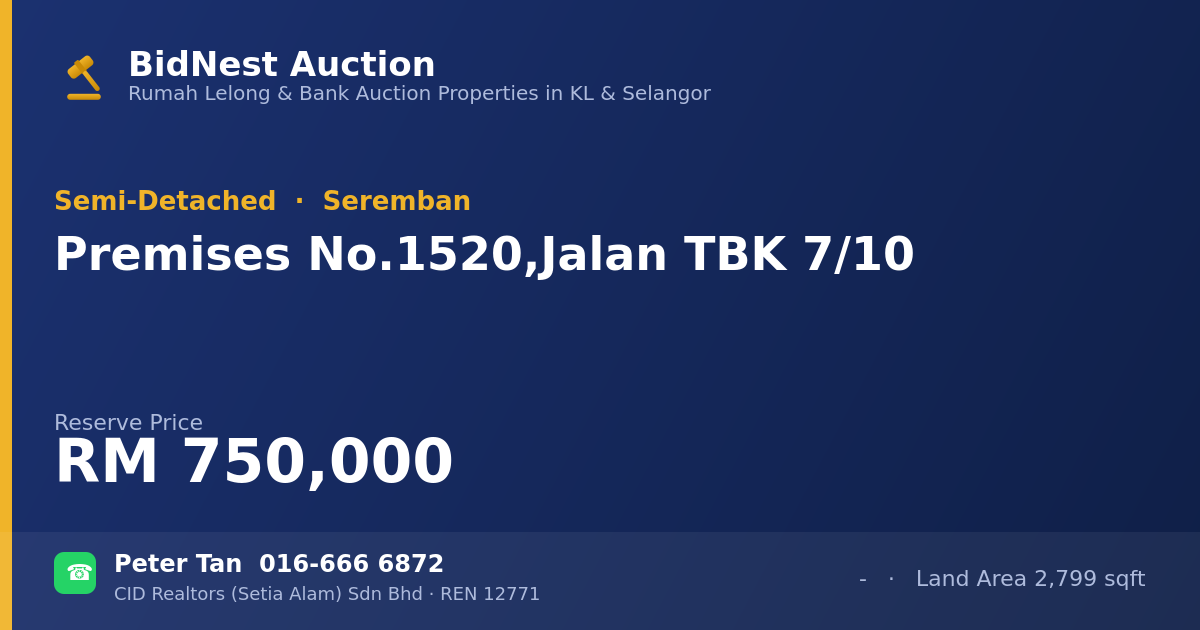 Semi-Detached · Premises No. 1520, Jalan TBK 7/10
