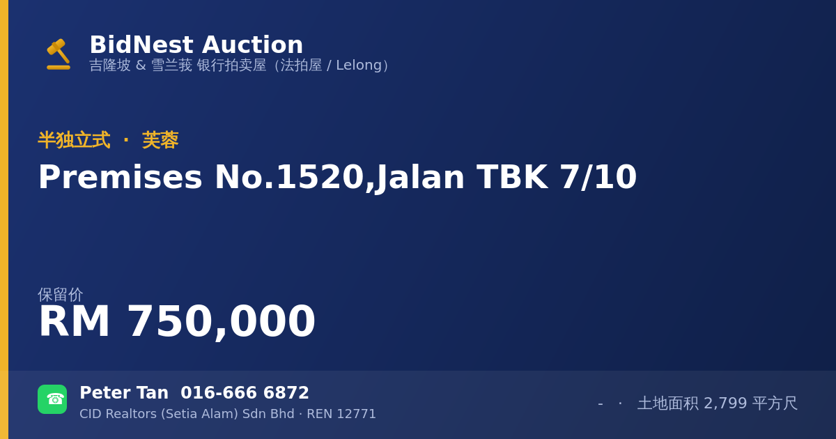 半独立式 · Premises No. 1520, Jalan TBK 7/10